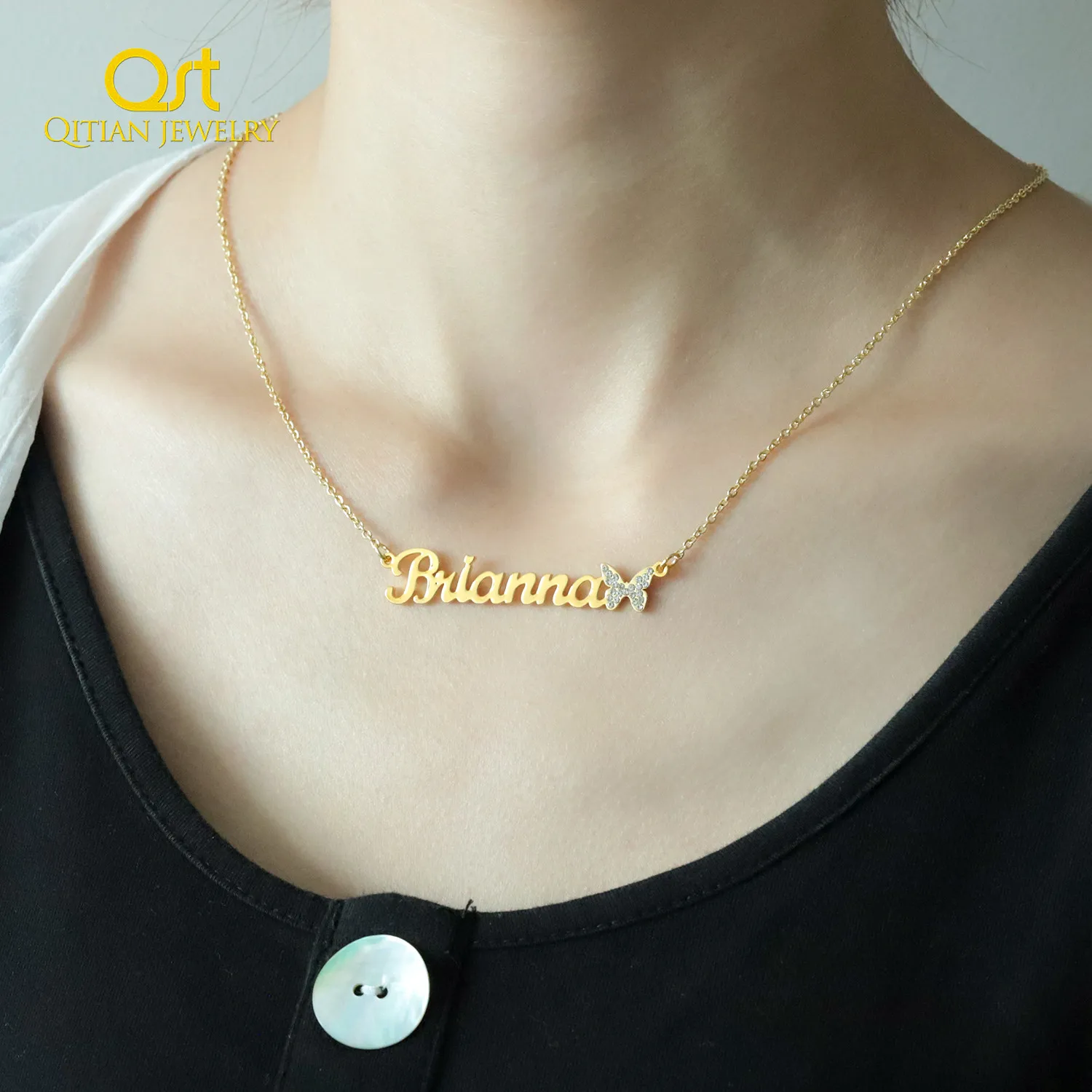 Personalized Custom Name Bling Iced Out Butterfly Necklaces