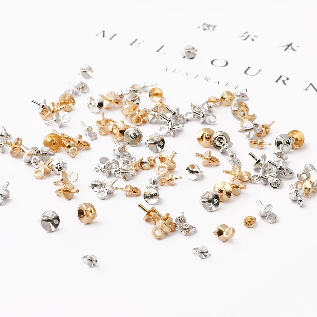 50pcs Gold Rhodium Eye Pins Hanging Cap Pendant Charm Top Drilled  End Cap Connector Bail For Diy Jewelry Making Accessories