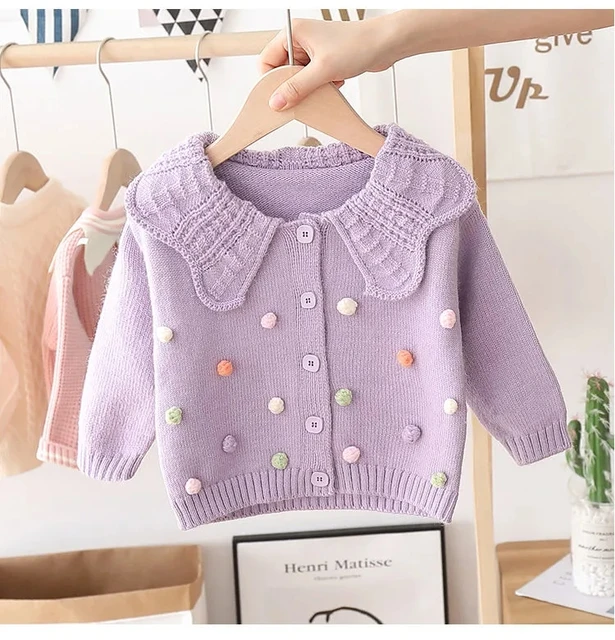 Girls' Knitted Cardigan Jacket Children's Jacket Baby Bottoming Long-Sleeved Sweater For Kids Clothes Coat Top Lavender