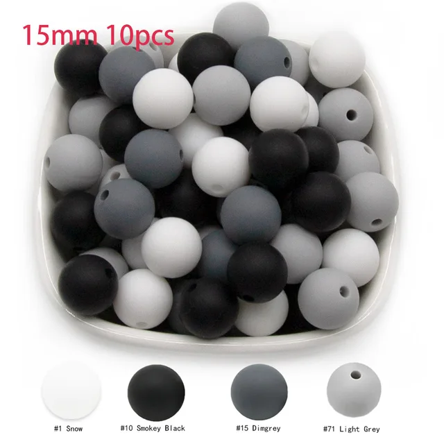 Cute-Idea 10pcs Baby Silicone Round Beads 9/12/15mm Food Grade Chewable Pearl Beads DIY Teething Pacifier Chain Toys Baby Goods 15MM-O