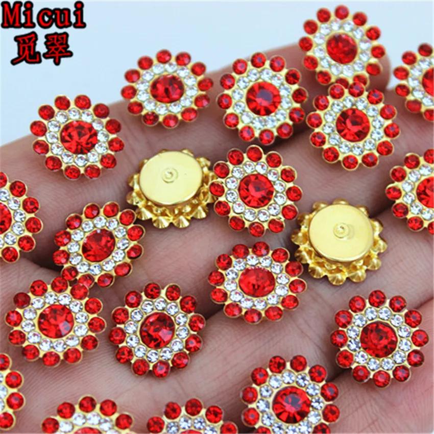 Red Gold Base Micui 20 шт 13,5 мм круглые кристаллы кнопка золото/серебро Нержавеющая сталь установка металлический лоток Стразы DIY Свадебные украшения MC142 - Цвет: Red Gold Base