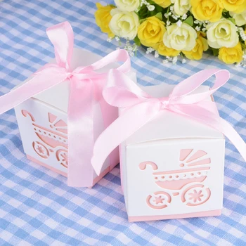 

50pcs Baby Shower Stroller Candy Sweet Gift Boxes Christening Baby Shower Baptism Party Bomboniere Favors Box