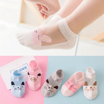 

5 Pairs New Arrival Soft Cotton Boys Girls Short Socks Cute Mesh Silk lace Cartoon Pattern Kids Socks for Baby Boy Girl Socks