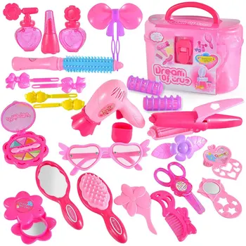 

Pretend Play Kids Make Up Toys Set Pink Cosmetic Set Princess Hair Styling Simulated Plastic Toys For Little Girls Dressing