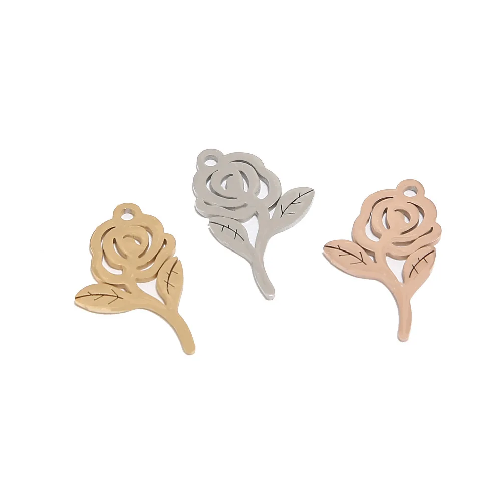 

10pcs Stainless Steel Stamping Flower Earrings Tags Fashion Pendants DIY Hand Making Charm Jewelry Rings For Women Girls
