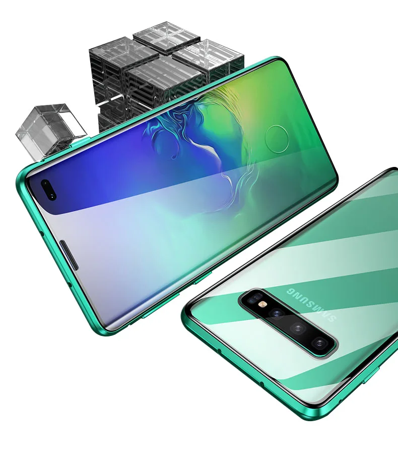 360 магнитный металлический чехол с полной защитой для samsung Galaxy A50 A7 S10 E S8 S9 Plus Note 10 9 8 двусторонний чехол из закаленного стекла