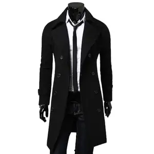 Модный мужской тренчкот, однотонное приталенное пальто с длинным рукавом, отложным воротником и пуговицами, верхняя одежда, мужская длинная куртка, XXXL