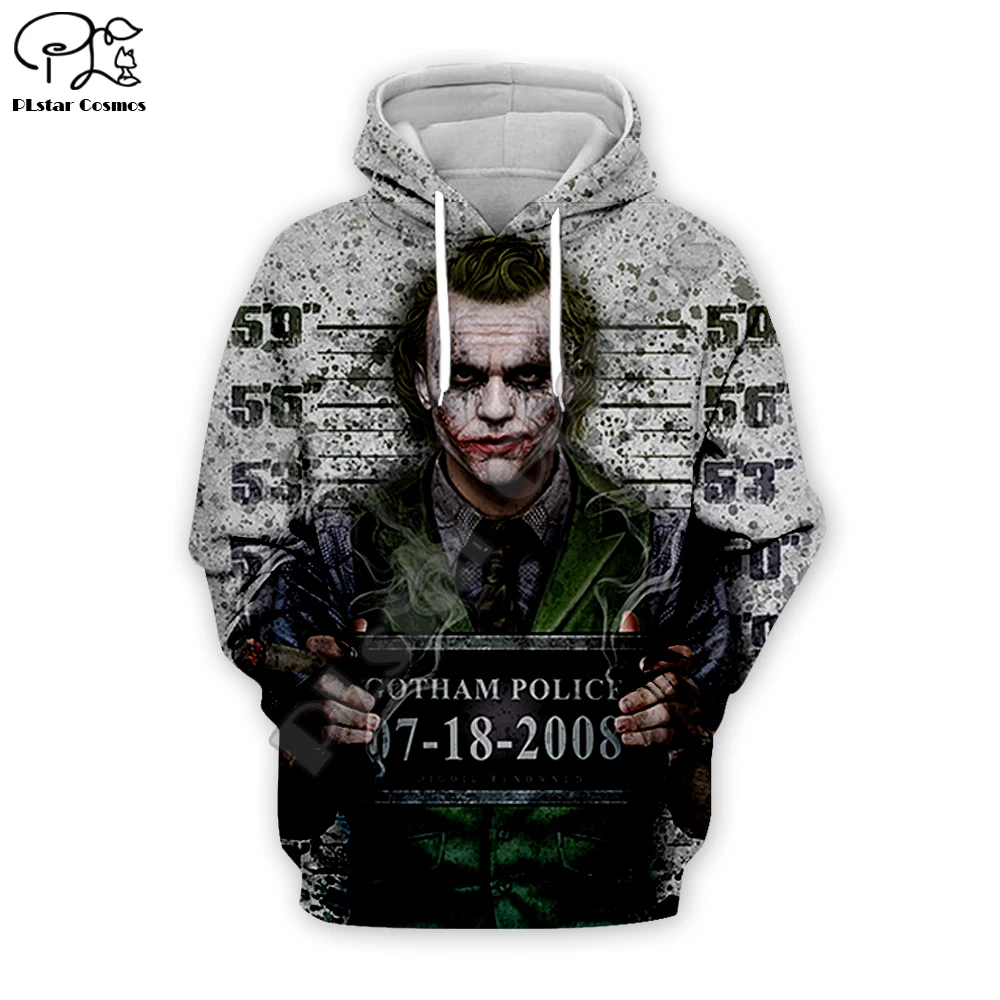 

Men women 2019 criminal costumes haha joker 3d print Hoodies Sweatshirts hooded Joaquin Phoenix Harajuku zipper pullover