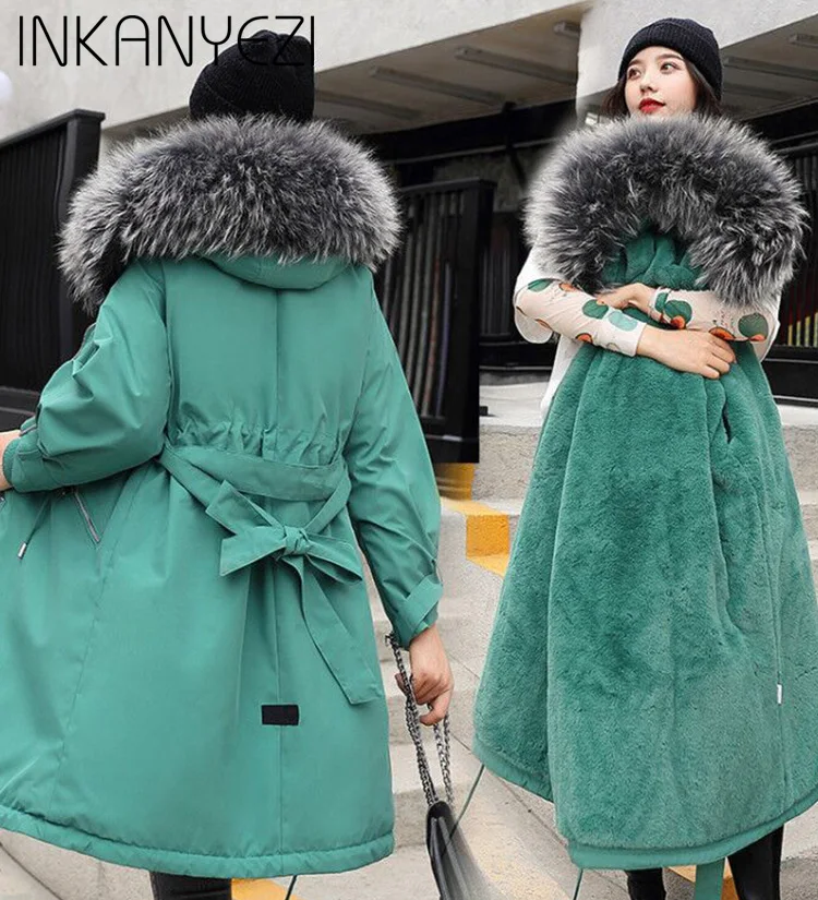 2019 женская зимняя куртка с большим меховым капюшоном Новое поступление женское длинное зимнее пальто парки с меховой подкладкой-85