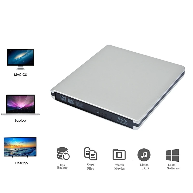 External Blu Ray DVD Drive 3D USB 3.0 Portable