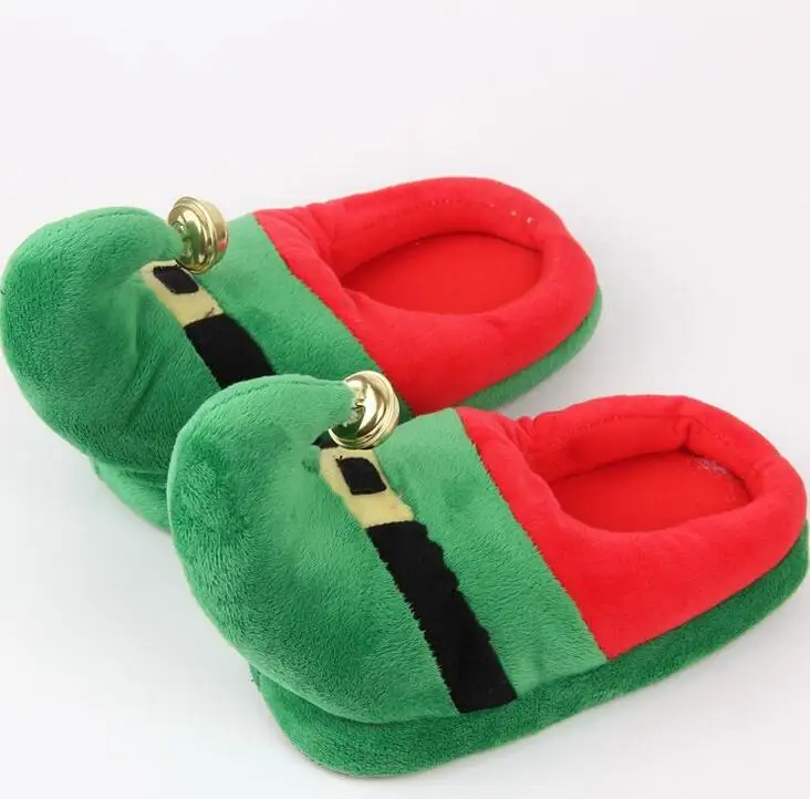 SunNY Everest oldman/рождественские тапочки; Zapatilla; плюшевые домашние хлопковые тапочки на половинном каблуке; зимняя теплая обувь для мужчин; семейная обувь с колокольчиками - Цвет: green