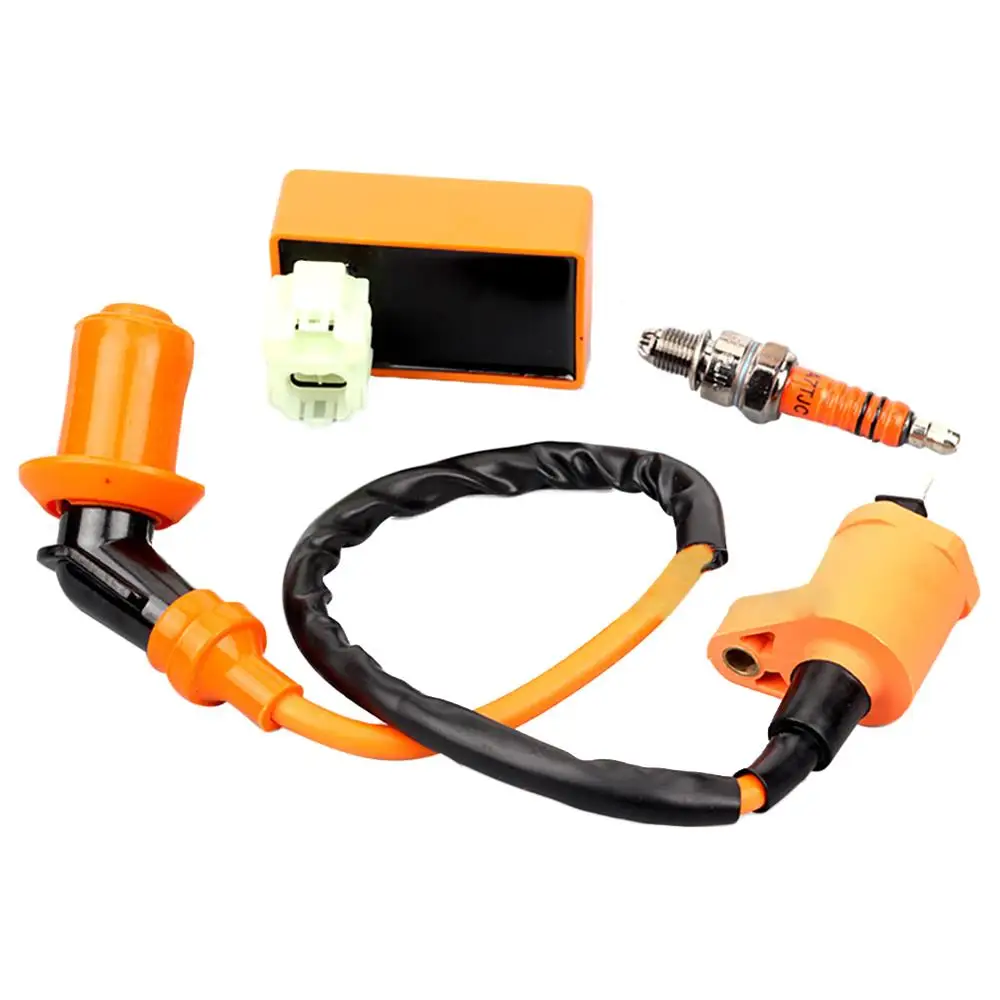 

OLOMM Motorcycle ATV Racing CDI + Ignition Coil + Spark Plug For GY6 50cc 125cc 150cc Racing Ignition Coil