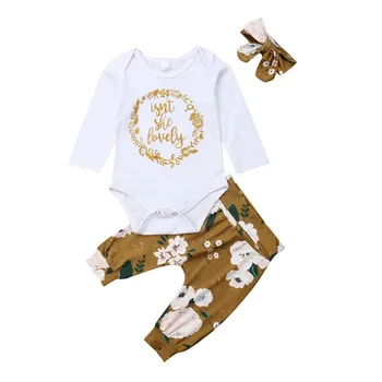 

Pudcoco US Stock 0-18M 3PCS Kid Baby Girl Clothes Set Solid Romper Tops Jumpsuit Print Floral Pants Headband Girl Outfits Set