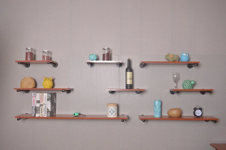 

Loft Pipe Iron Art Industrial-Style Wall-Mounted Decoration Shelf Solid Wood A- line Shelf Storage Shelf