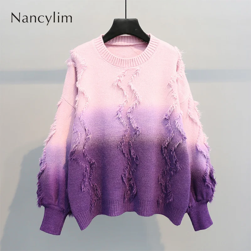 

New Korean Sweater Women Loose Gradient Tassel Loose Pullover Sweater for Female Students Autumn Winter Jumper Sweater Jacket