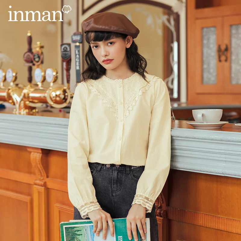 INMAN 2020 Autumn Winter New Arrival Women Blouse French Style Lace Fringe Round Collar Ladies Blouses INMAN 2020 Autumn Winter New Arrival Women Blouse French Style Lace Fringe Round Collar Ladies Blouses