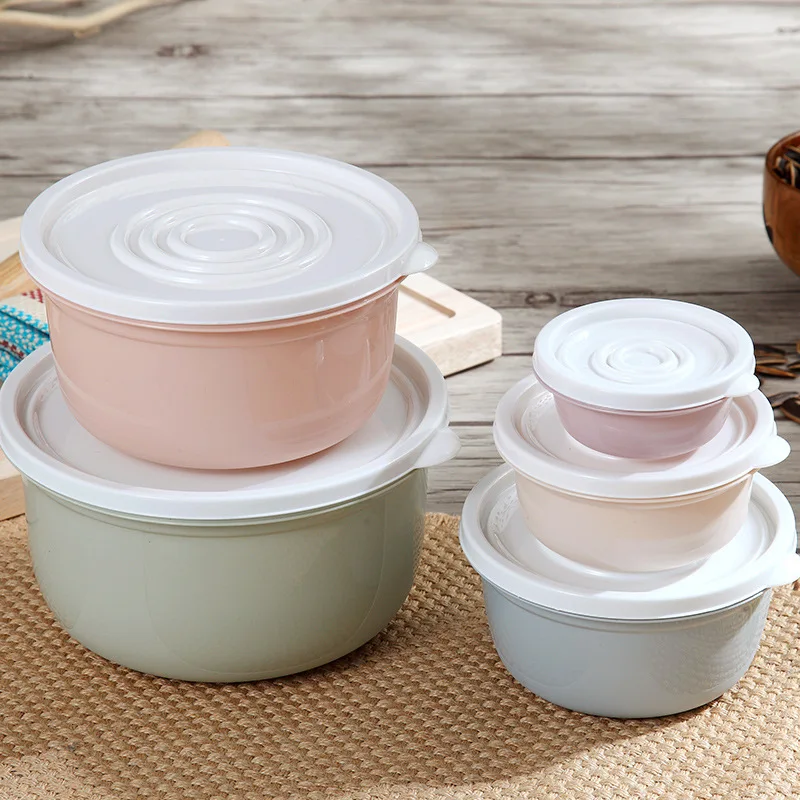 

Food Storage Box Sealed Storage Box Five-piece Set Round Storage Tank Refrigerator Storage Bowl Set Lunch Box Kitchen 5pcs/set