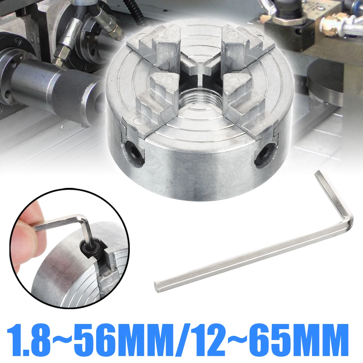 

1Pcs Z011A Mini Collet Metal 4-Jaw Lathe Chuck Clamps 1.8~56mm/12~65mm 12 Thread For Drilling Milling Machine