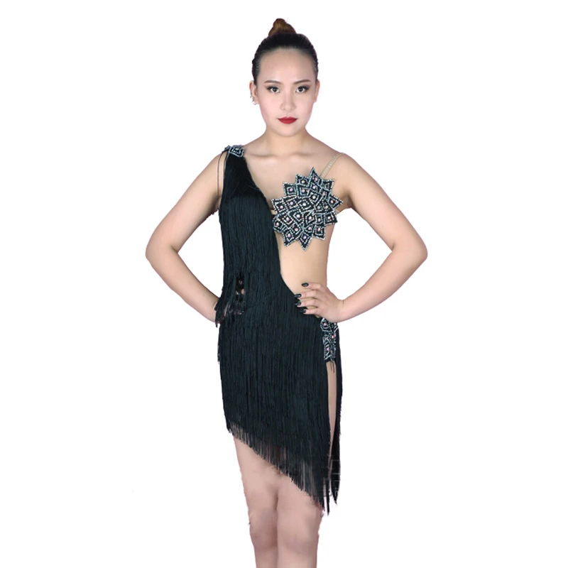 Black Dress Special Design Black Latin Dance Dress Women Fringe Dress Rumba/Samba/Salsa Dress Flamenco Cowboy Neon Latin Dance BL2004 - Цвет: Black Dress
