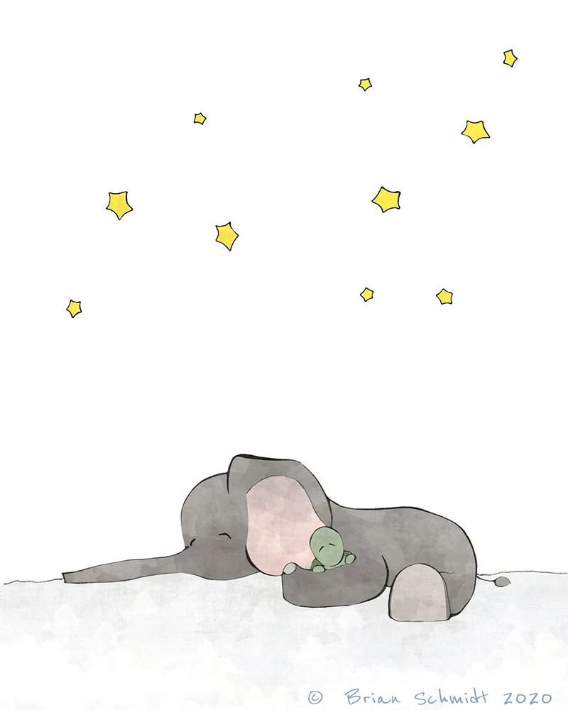 Elephant and Turtle Art Print Stars Cloud Neutral Nursery Prints | Дом и сад