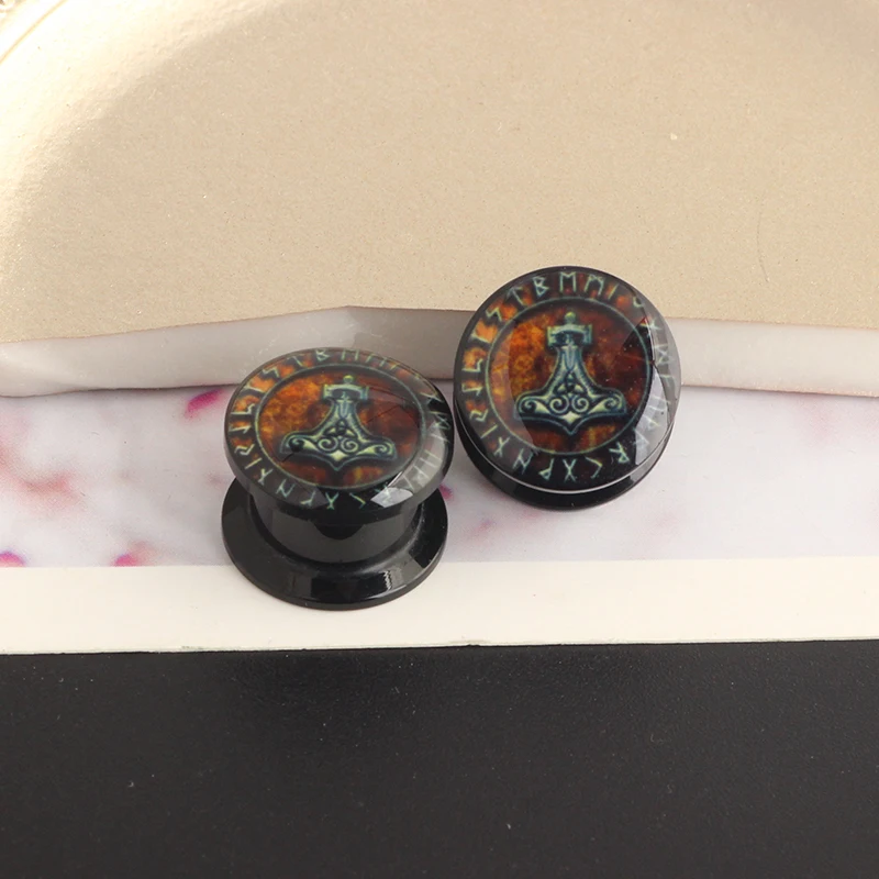 New Arrival Black acrylic internall logo picture ear tunnels and plugs wholesales 4-16mm body piercing earrings gauges stretcher