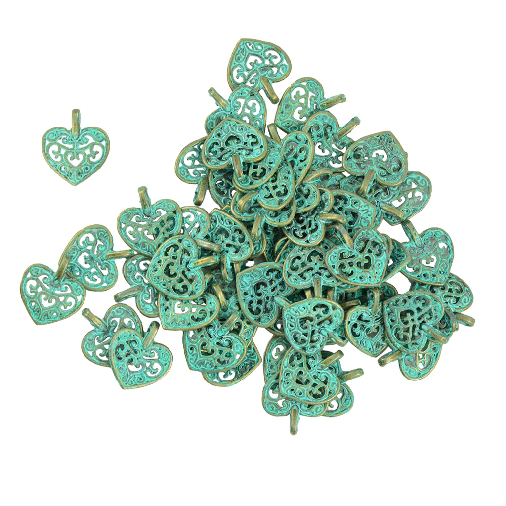 50 pcs Patina Hollow Out Pendant Charms Hearts Locket Findings Jewelry Crafts Fashion Jewelry for necklaces bracelets earrings