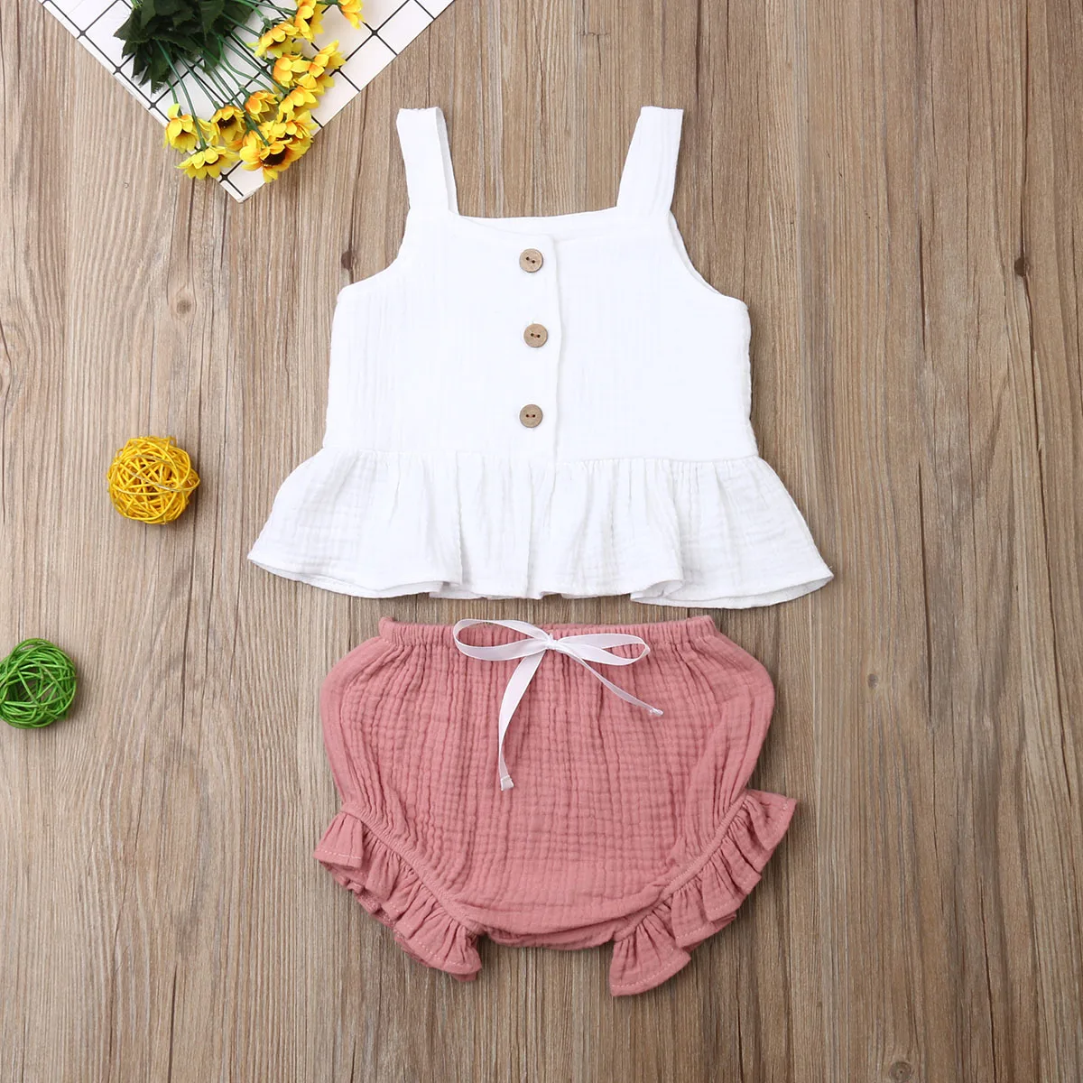 Baby Girl Fashion Sleeveless Summer Newborn Kid Cotton Vest+ Short 2 Pieces Set Children Outfit