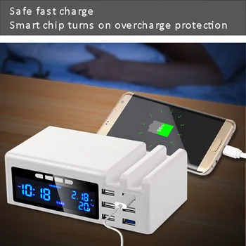 

Multi Usb Charger 6 Port Quick Charge LCD Time Temperature Display USB Phone Fast Charging Station For Iphone xiaomi huawei