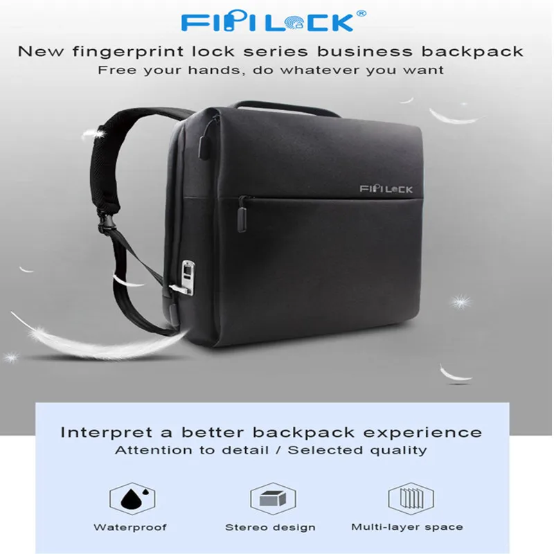 Fipilock FL-V4 отпечаток пальца рюкзак Usb зарядка противоугонные рюкзаки Повседневный стиль сумки умный БЕСКЛЮЧЕВОЙ замок бизнес дорожная сумка