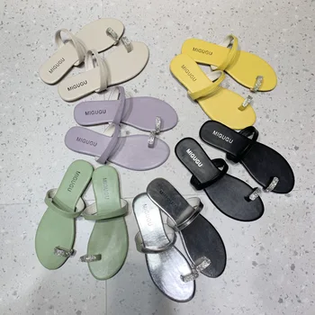 

Fairy style sandals slippers female wear rhinestone toe ladies slippers tide