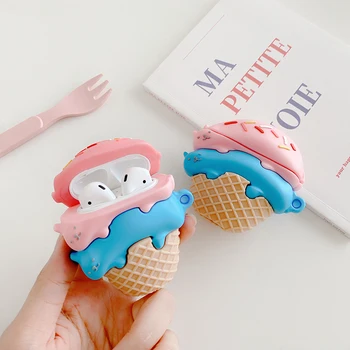 

Cute Summer cat Ice cream 3D case For AirPods 1 2 pro charging box soft silicone Wireless bluetooth earphone protect cover coque