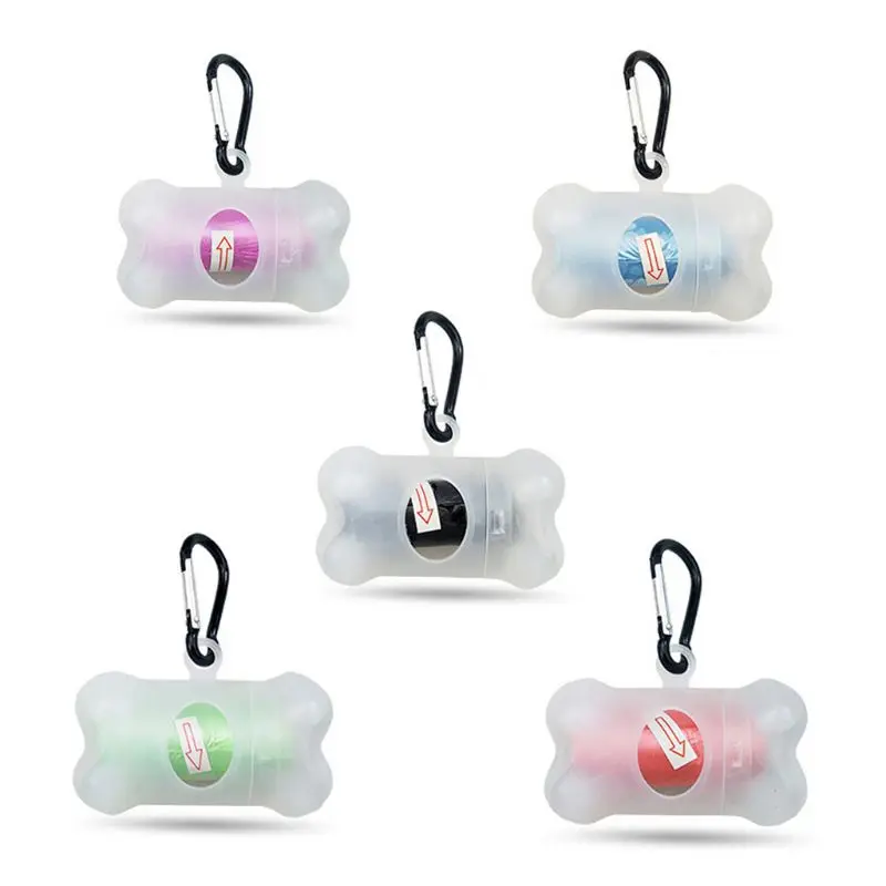 Bolsa transparente con forma de hueso para caca de perro o mascotas, dispensador de bolsas de basura para mascotas