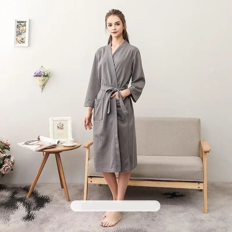 Lovers Knee-length Home Dressing Gown Spring And Autumn Sleepwear Casual Belt Nightgown Full Sleeve Robe Kimono Bathrobe Gown - Цвет: Women4