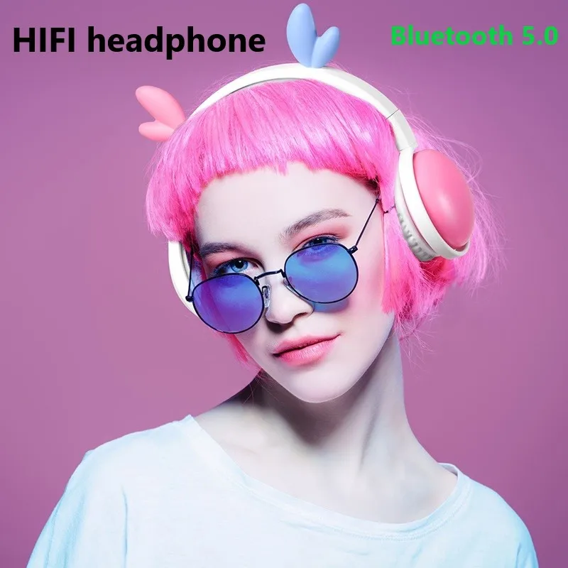 Милые Мультяшные Bluetooth 5 0 складные беспроводные детские наушники двухсторонние