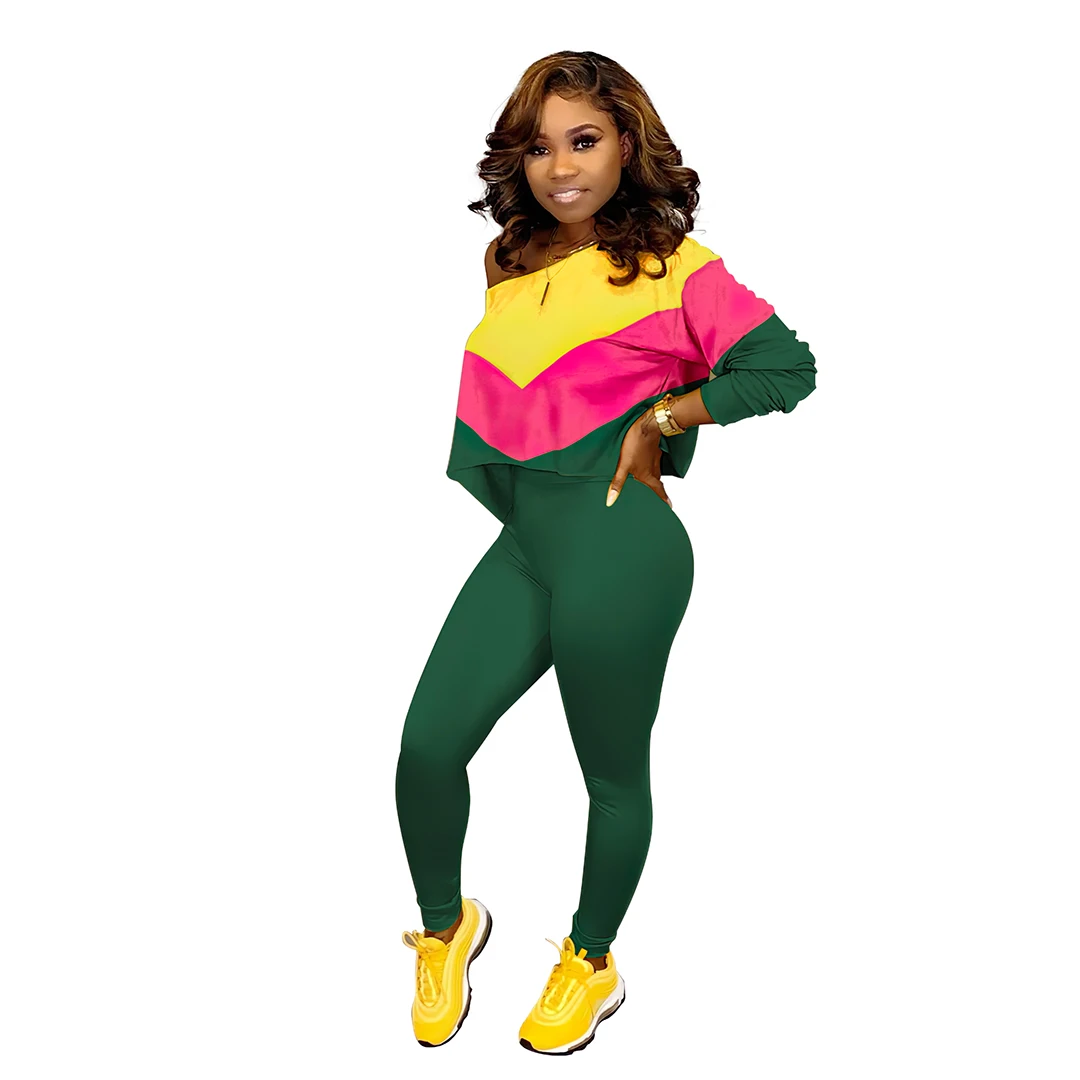 Зимний женский комплект с буквенным принтом, свитшоты с длинными рукавами, брюки-карандаш, костюм, уличная одежда, комплект из двух предметов, повседневный спортивный костюм, 6661 - Цвет: Зеленый