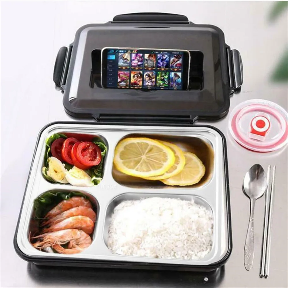 1200ML 5-grid Bento Box With Soup Bowl Cover Snack Box Stainless Steel Food-Container Multi-function Canteen Lunch Box For Kids