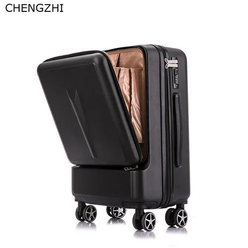 black CHENGZHI 2" 24" дюймовый ABS бизнес чемодан на колесиках, креативный чемодан на колесиках, Спиннер для путешествий, багаж с сумкой для ноутбука на колесиках - Цвет: black