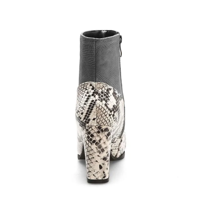 RIZABINA/женские ботильоны; зимние теплые ботинки; обувь из плюша на молнии на грубом каблуке; женские ботинки с острым носком из змеиной кожи; размеры 32-43