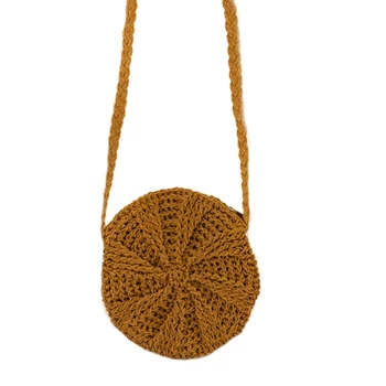 

Knitted Rattan Single Shoulder Bag Summer Beach Round Wicker Purse, Suitable for Daily Travel Use.