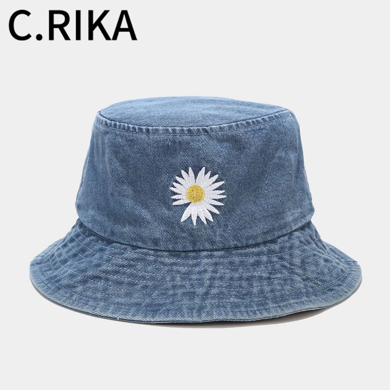 Панама из денима с вышивкой ромашки для мужчин и женщин модная от солнца в