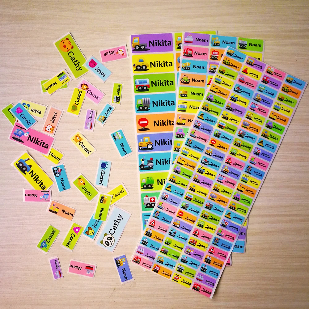 

Personalized Name Stickers Waterproof Cartoon car Pattern Customize Tag Sticker Children School Stationery Decals Label