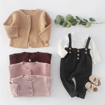 

Baby Boy Girl Outfits Clothes Set Newborn Baby Clothes Knit Coat + Rompers + Overalls + T-shirt Suit Infant Boys Girls Clothing