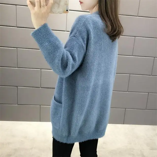 Blusas De Inverno Feminina, новинка 9270, зимний длинный вязаный кардиган с карманами, 66-1/F, 11 ряд, 5 полок