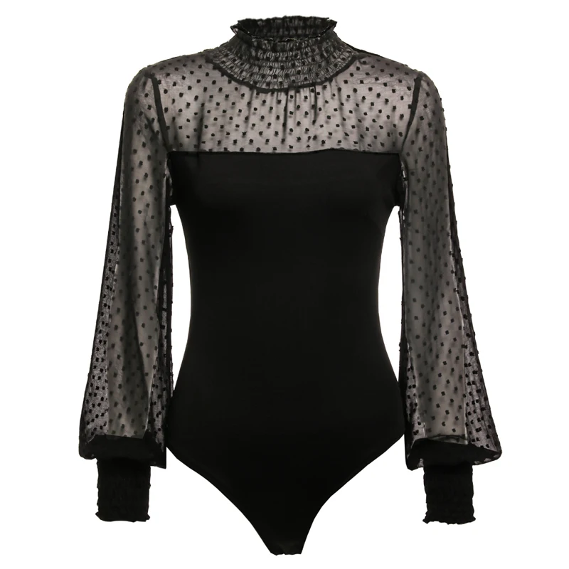Ladies Long Sleeve Solid Jumpsuit High Neck Slim Fit Bodycon Tight Sexy Bodysuit