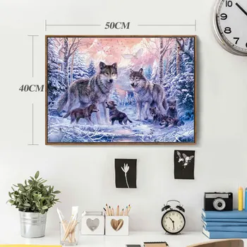 Meian Cross Stitch Embroidery Kits 14CT Wofl Animal Snow Cotton Thread Painting DIY Needlework DMC New Year Home Decor VS-0037 2