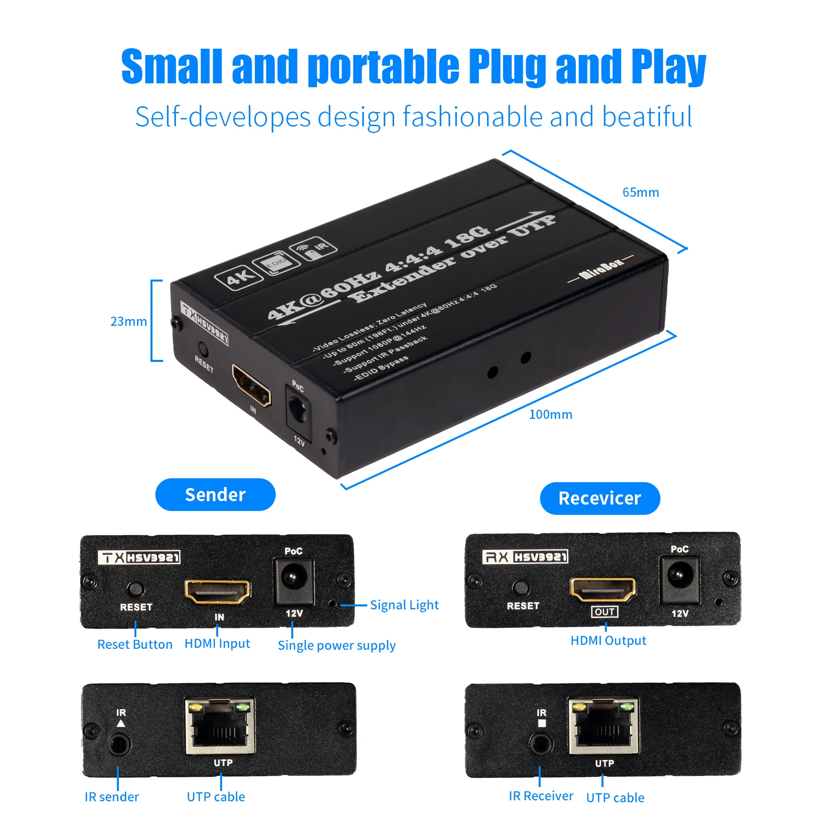 Mirabox 80m 1080P@144Hz Uncompressed HDMI Extender