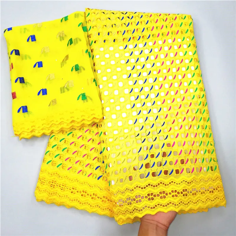 Hot Selling Fashion African Dry Lace 100%cotton Yellow Swiss Voile Lace In Switzerland High Quality Lace Dubai Fabric 5yards
