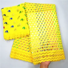 Hot Selling Fashion African Dry Lace 100%cotton Yellow Swiss Voile Lace In Switzerland High Quality Lace Dubai Fabric 5yards