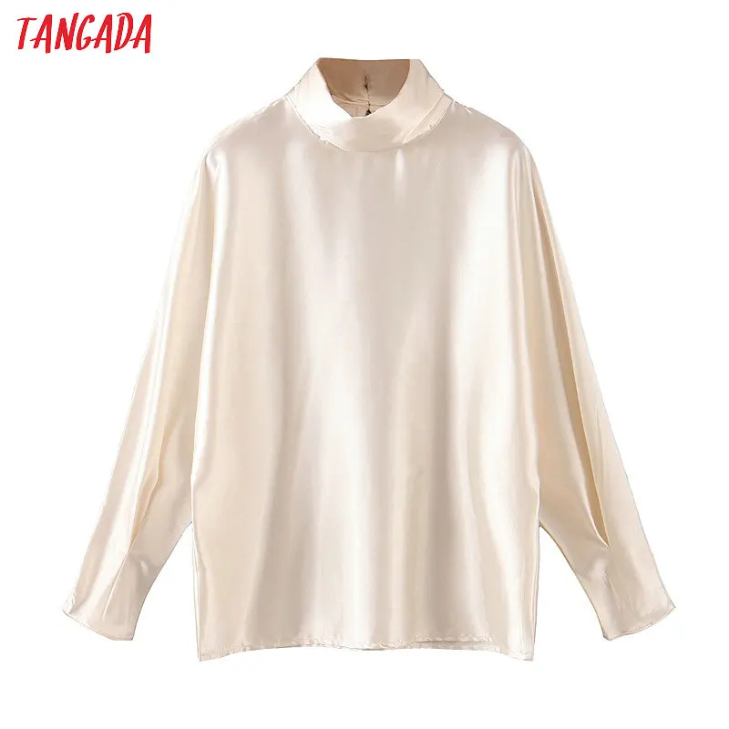 Tangada, Женская винтажная элегантная белая блузка,, стоячий воротник, офисные женские рубашки, женские шикарные топы QB51