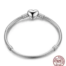 Подлинный 925 пробы серебряный браслет с застежкой в виде сердца и змеи браслет-цепочка подходит для женщин Шарм из бисера Diy модное ювелирное изделие